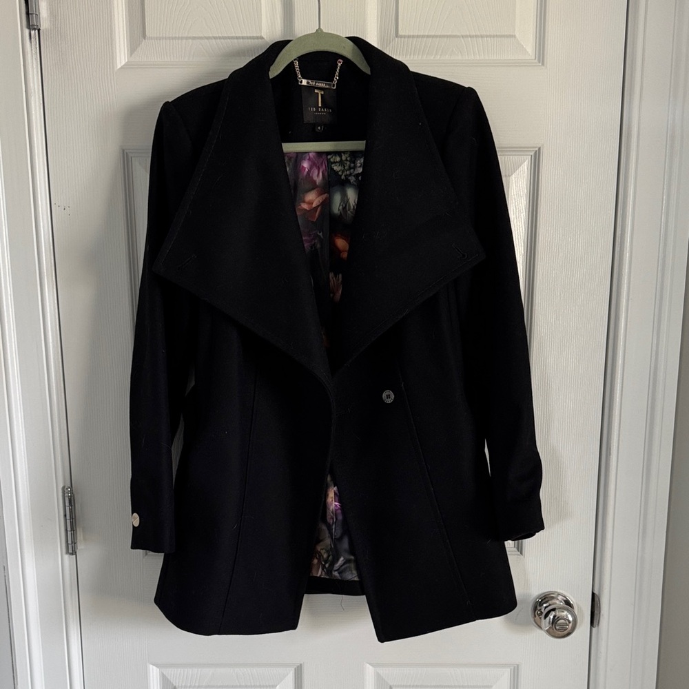 Ted Baker Black Trench Coat with Floral Lining